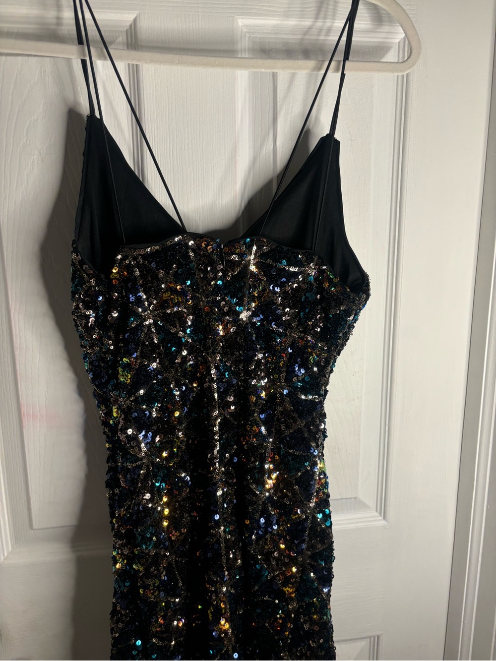 Lulu's Black Sequin Spaghetti Strap Dress with Iridescent Accents